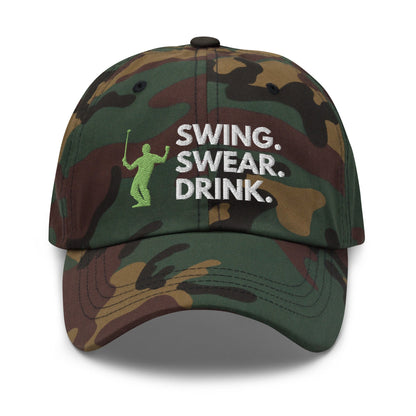 Funny Golfer Gifts  Dad Cap Swing. Swear. Drink Cap