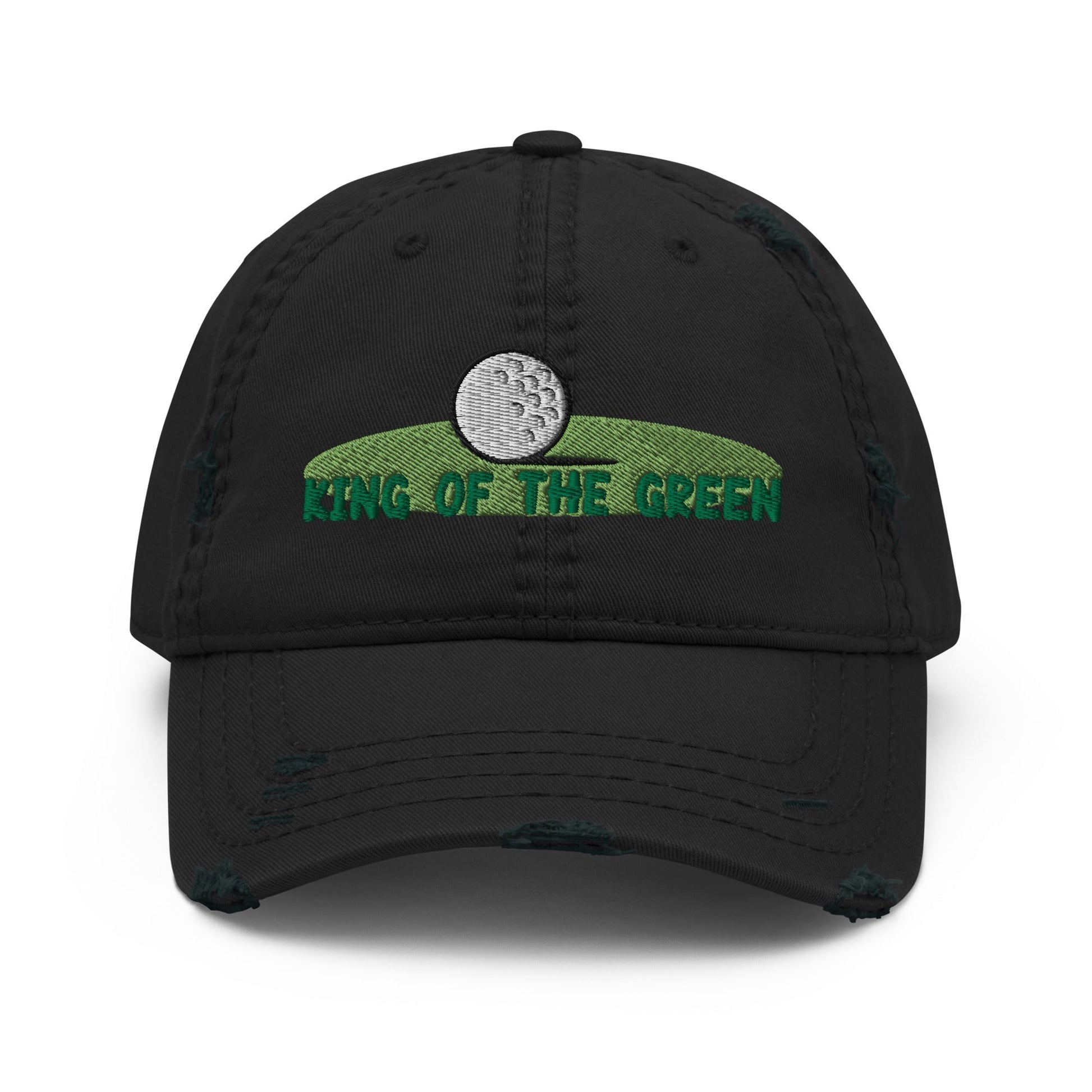 Funny Golfer Gifts  Distressed Cap Black King of the Green Distressed Hat