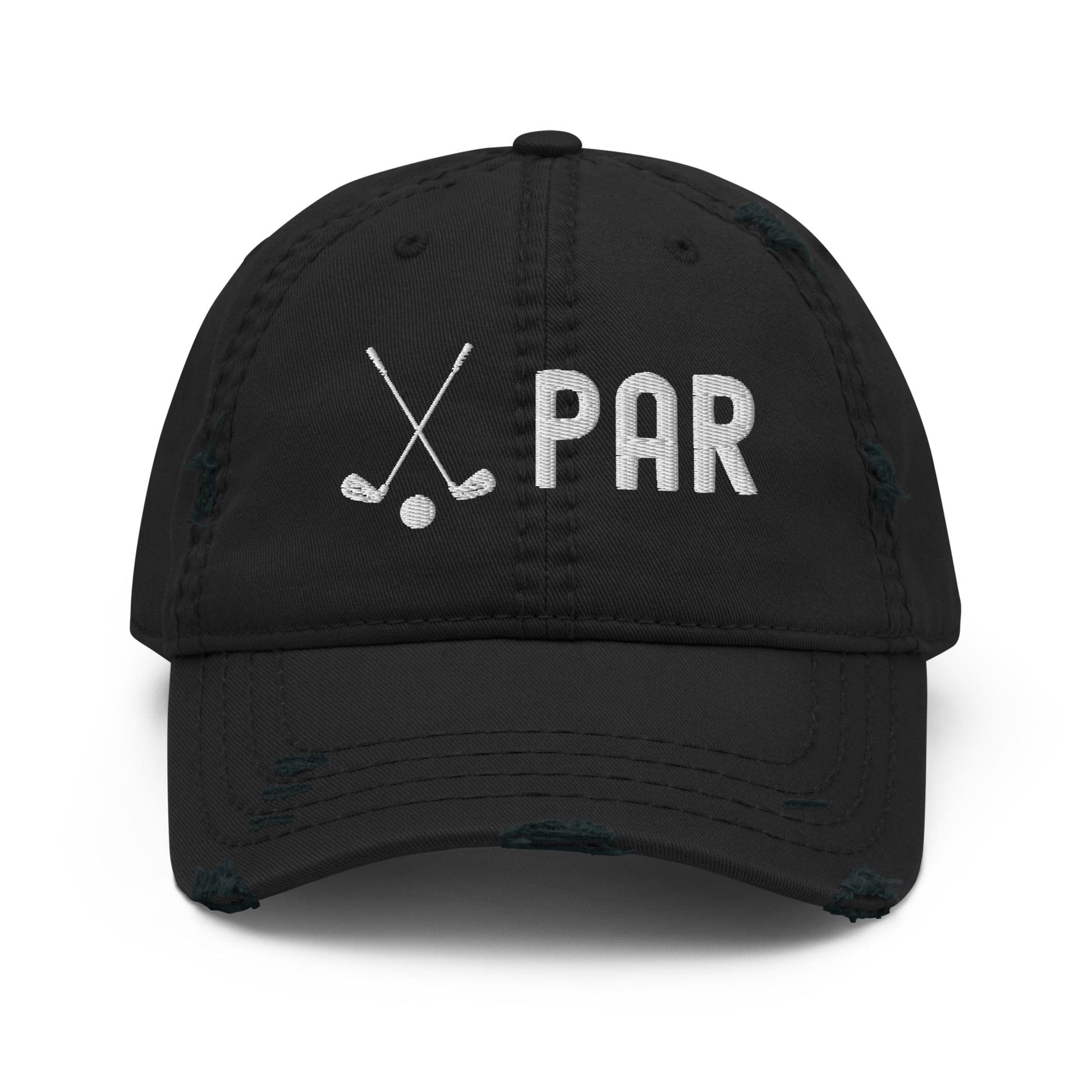 Funny Golfer Gifts  Distressed Cap Black Par Golf Club Golfball Hat Distressed Hat