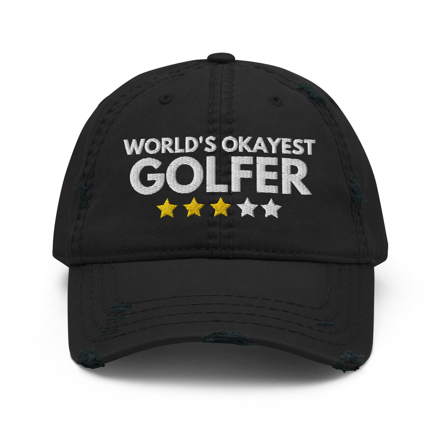 Funny Golfer Gifts  Distressed Cap Black Worlds Okayest Golfer Hat Distressed Hat