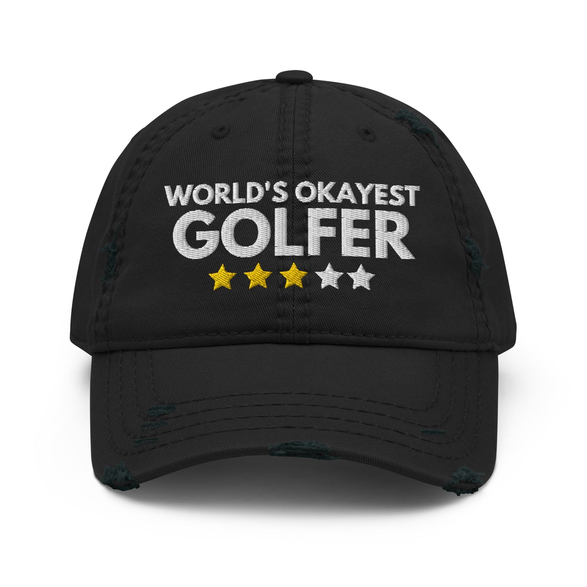 Funny Golfer Gifts  Distressed Cap Black Worlds Okayest Golfer Hat Distressed Hat
