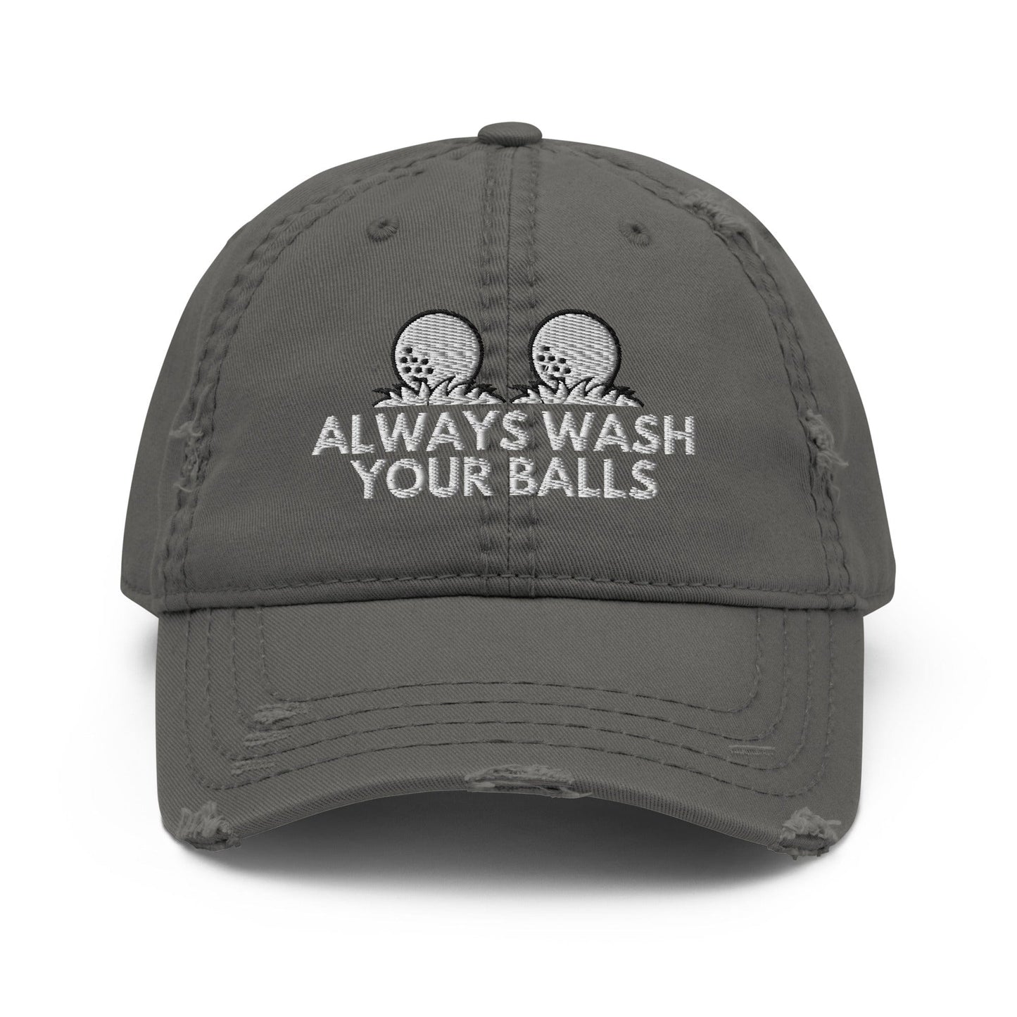 Funny Golfer Gifts  Distressed Cap Charcoal Grey Always Wash Your Balls Hat Distressed Hat