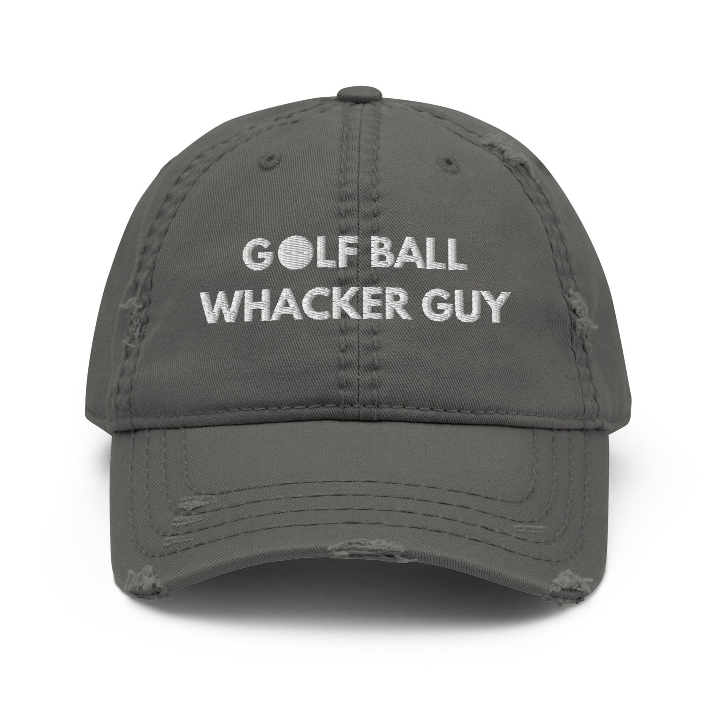 Funny Golfer Gifts  Distressed Cap Charcoal Grey Golf Ball Whacker Guy Hat Distressed Hat