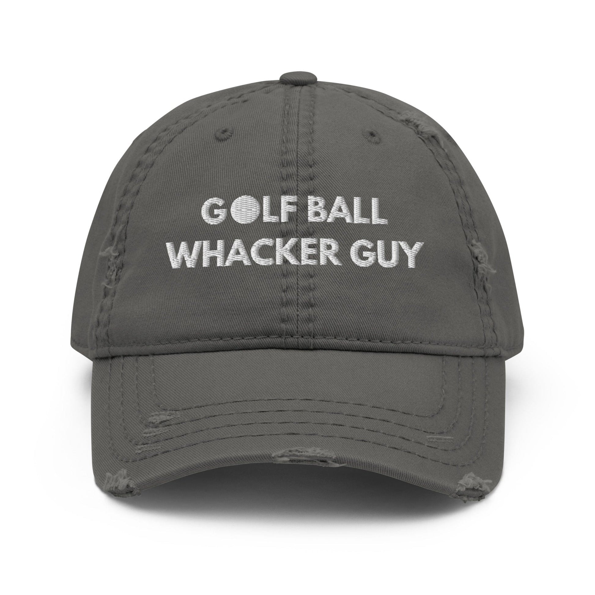 Funny Golfer Gifts  Distressed Cap Charcoal Grey Golf Ball Whacker Guy Hat Distressed Hat