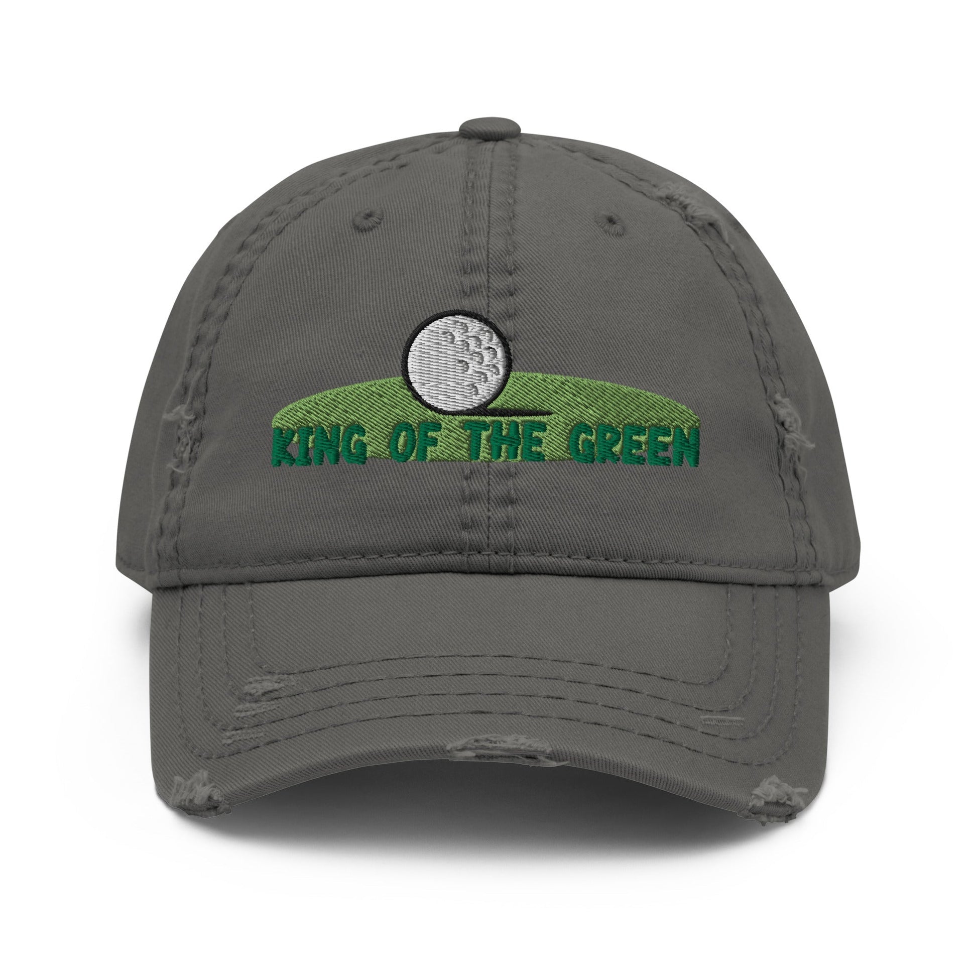 Funny Golfer Gifts  Distressed Cap Charcoal Grey King of the Green Distressed Hat