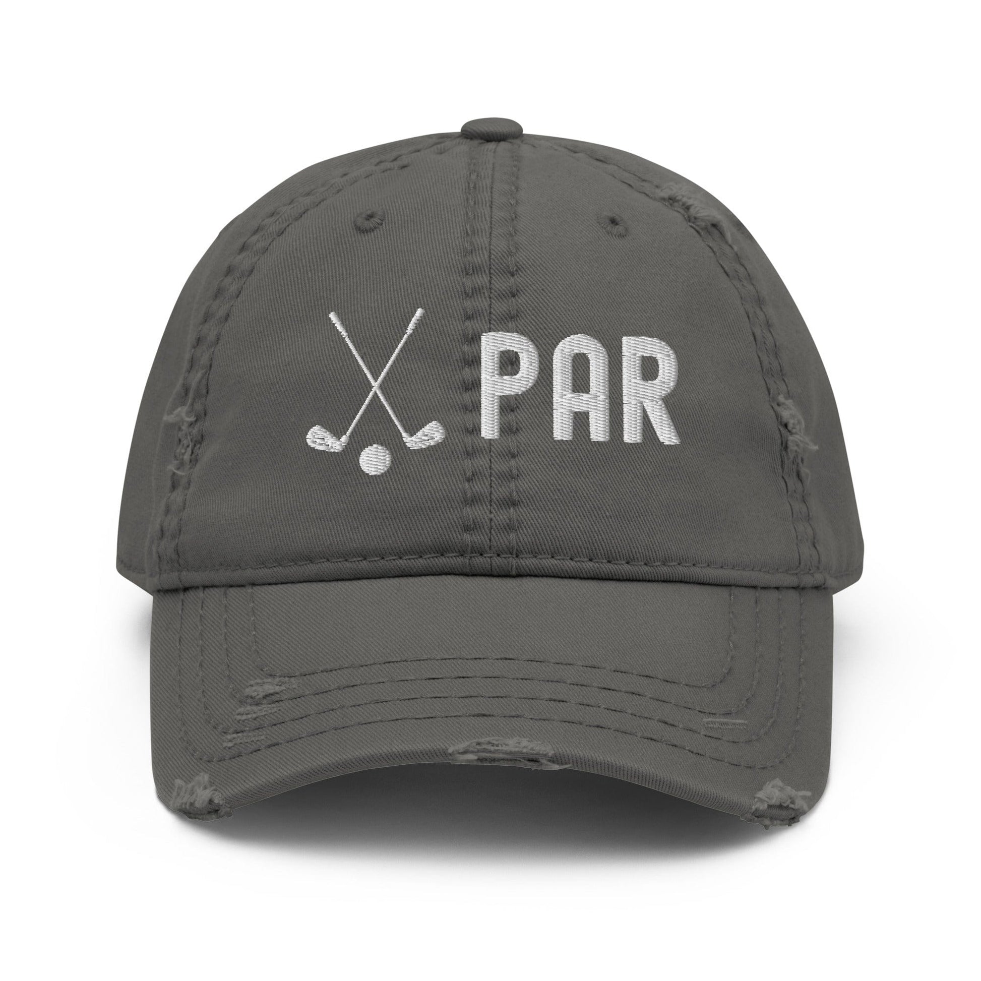 Funny Golfer Gifts  Distressed Cap Charcoal Grey Par Golf Club Golfball Hat Distressed Hat