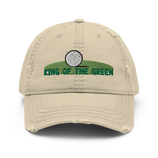 Funny Golfer Gifts  Distressed Cap Khaki King of the Green Distressed Hat