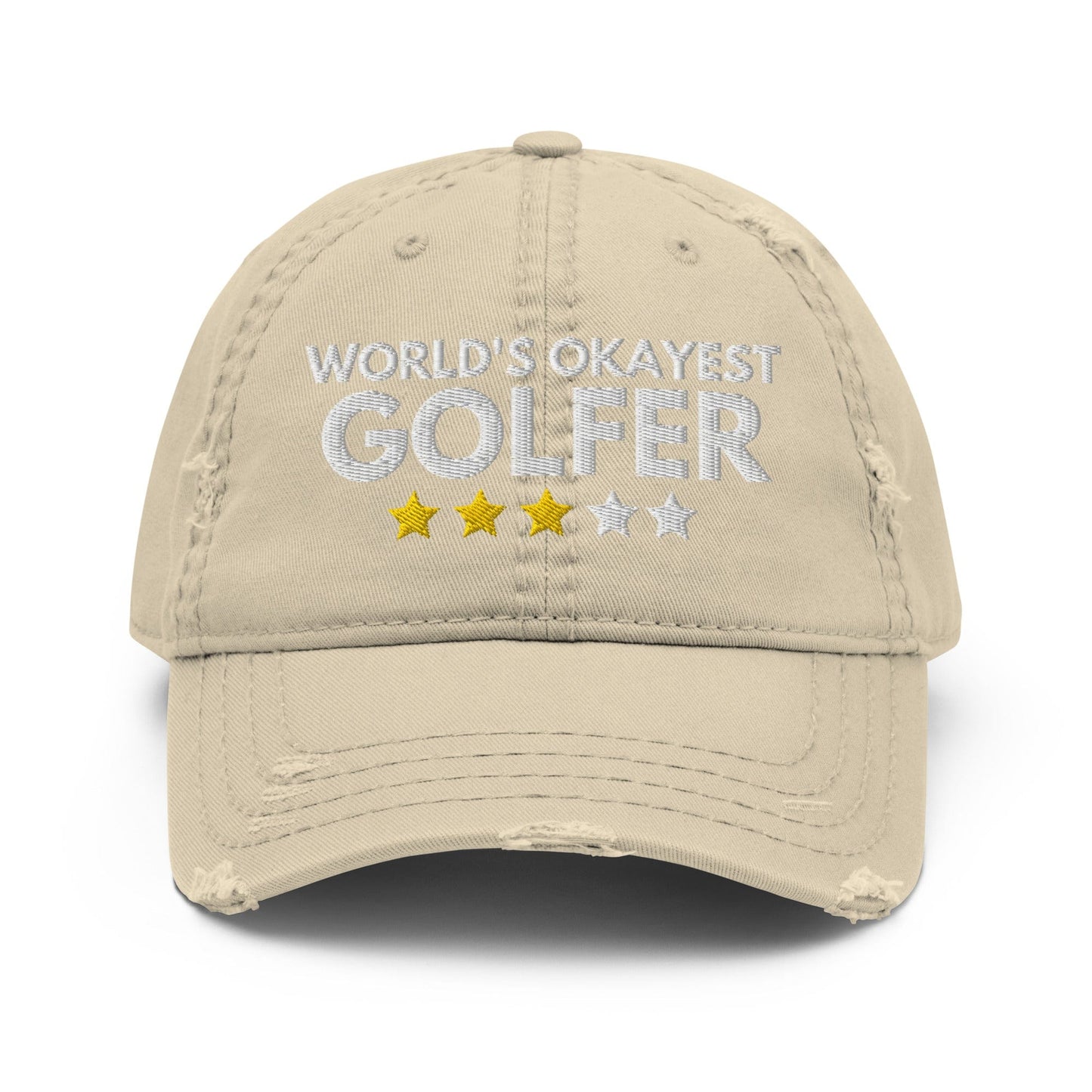 Funny Golfer Gifts  Distressed Cap Khaki Worlds Okayest Golfer Hat Distressed Hat