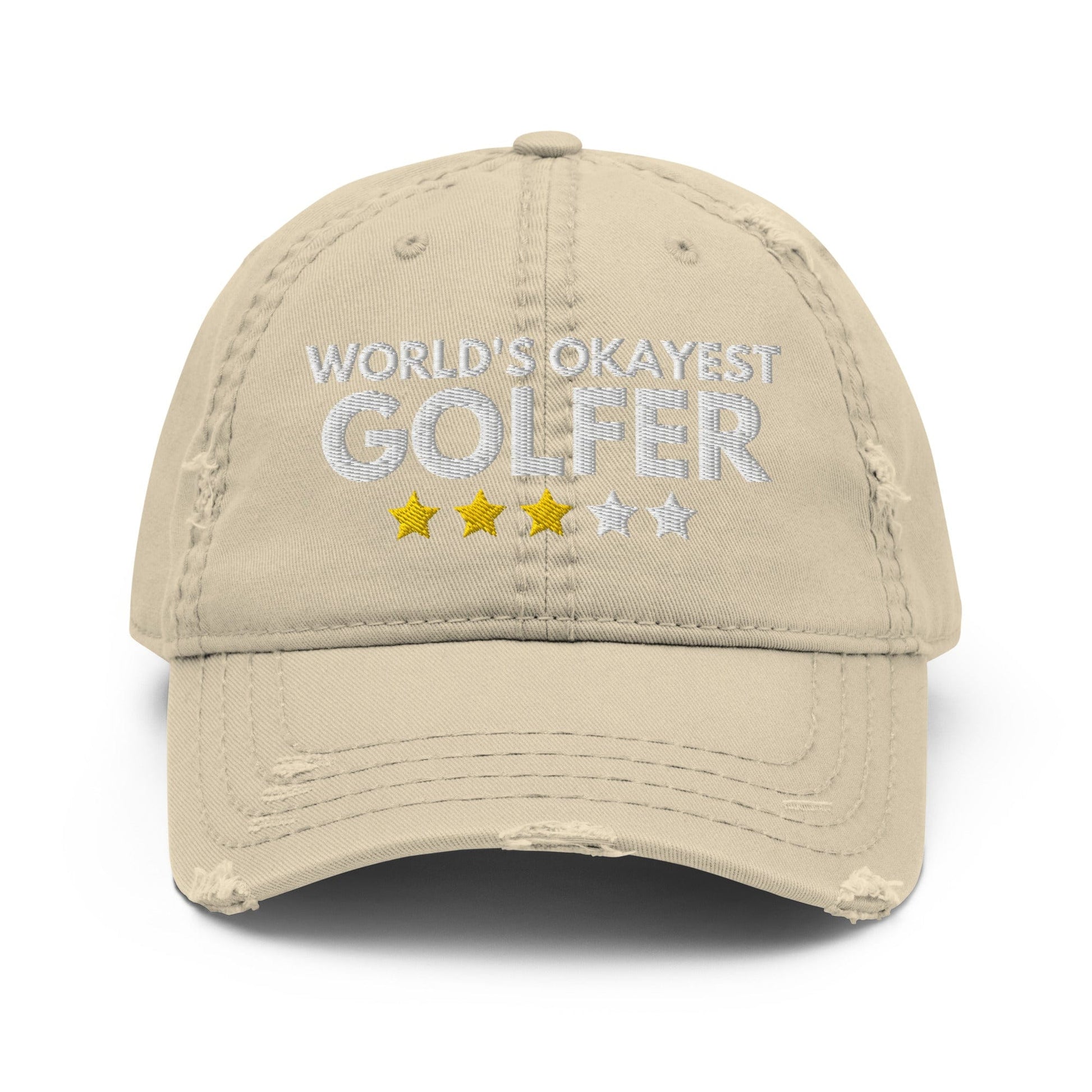 Funny Golfer Gifts  Distressed Cap Khaki Worlds Okayest Golfer Hat Distressed Hat