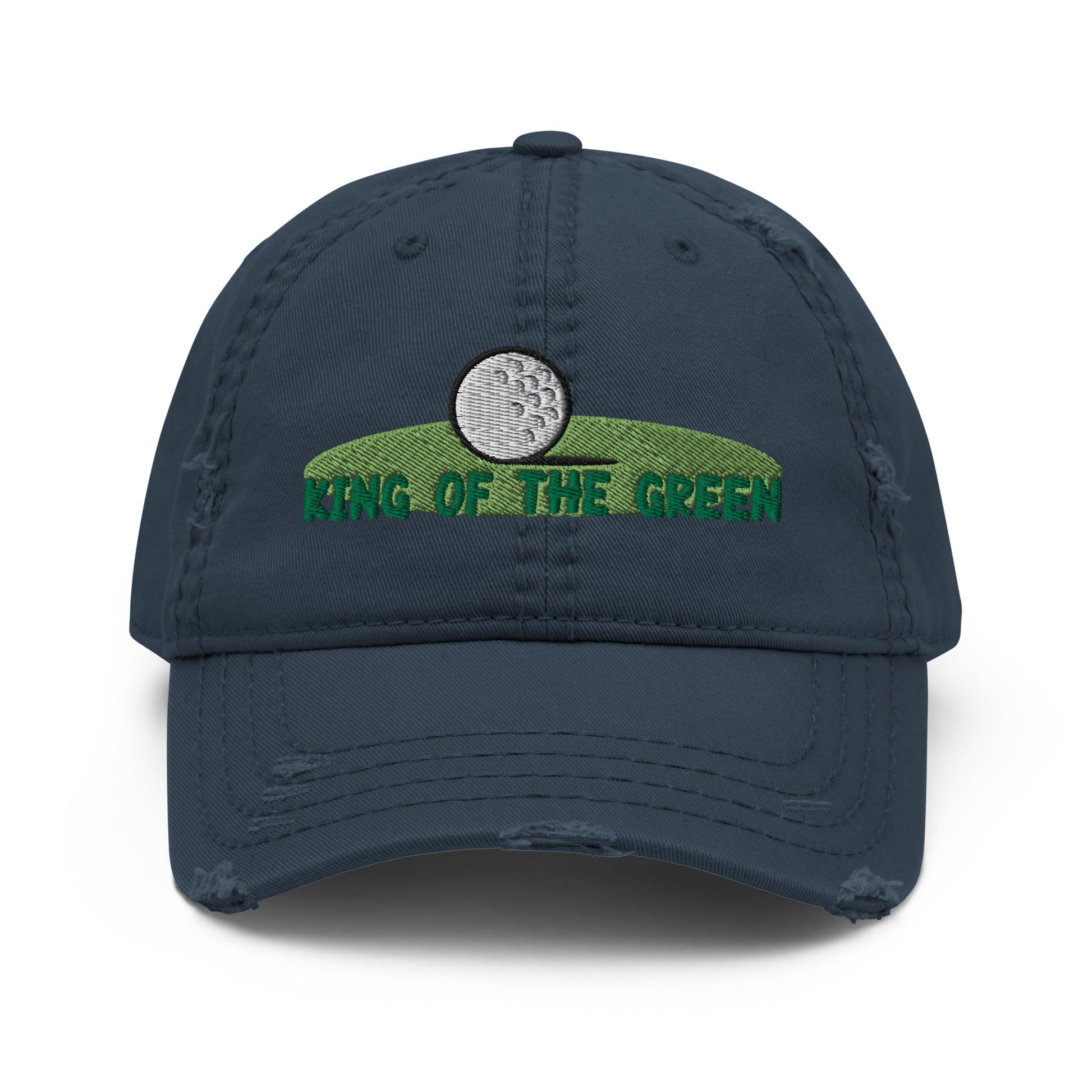 Funny Golfer Gifts  Distressed Cap Navy King of the Green Distressed Hat