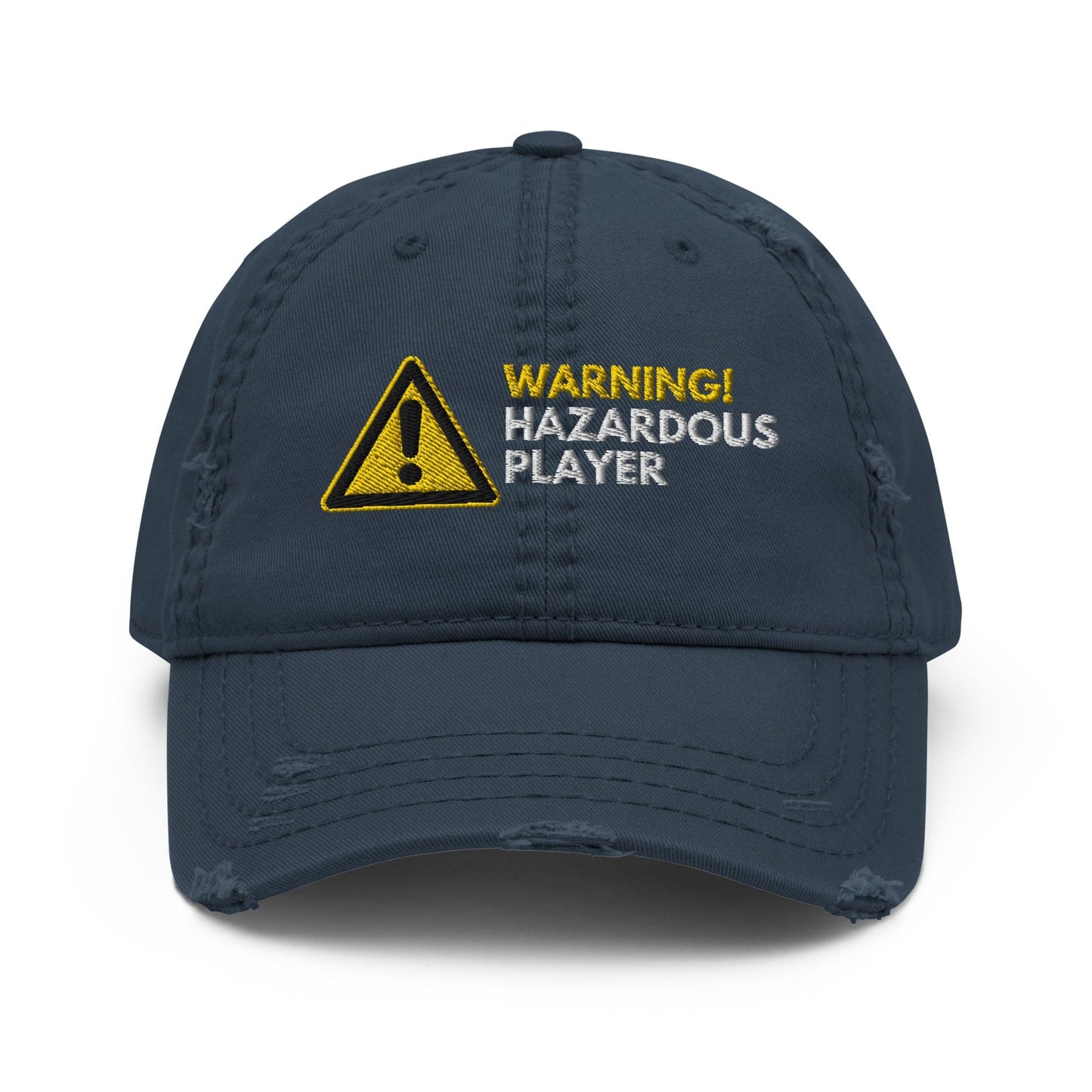 Funny Golfer Gifts  Distressed Cap Navy Warning Hazardous Player Distressed Hat