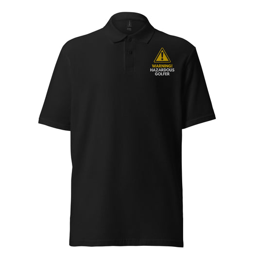 Funny Golfer Gifts  Polo Shirt Black / S Warning Hazardous Golfer Unisex Pique Polo Shirt