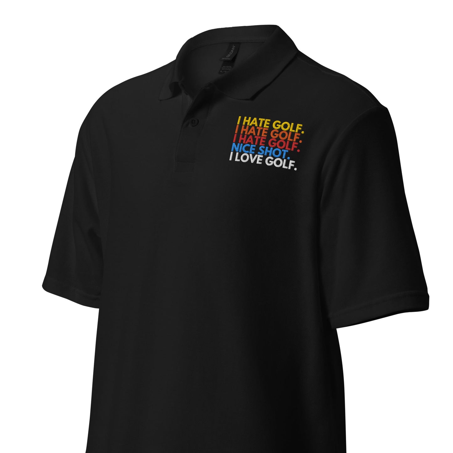 Funny Golfer Gifts  Polo Shirt I Hate Golf, Nice Shot, I Love Golf Unisex Pique Polo Shirt