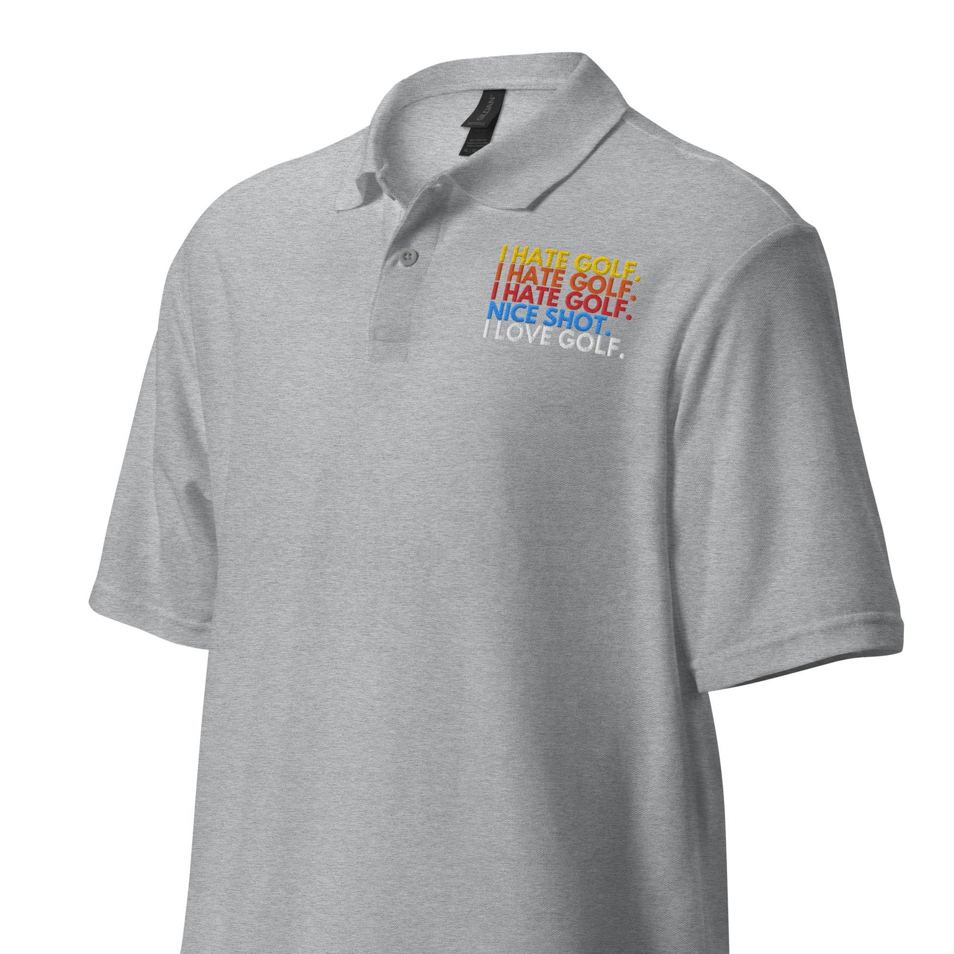 Funny Golfer Gifts  Polo Shirt I Hate Golf, Nice Shot, I Love Golf Unisex Pique Polo Shirt