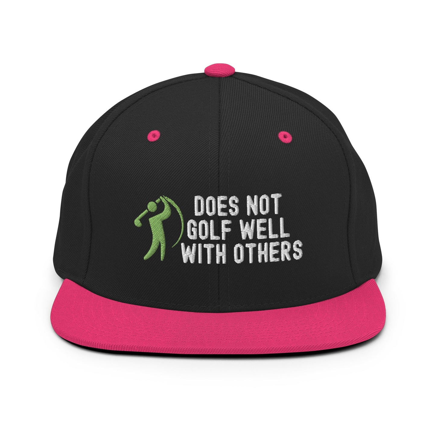 Funny Golfer Gifts  Snapback Hat Black/ Neon Pink Does Not Golf Well With Others Snapback Hat