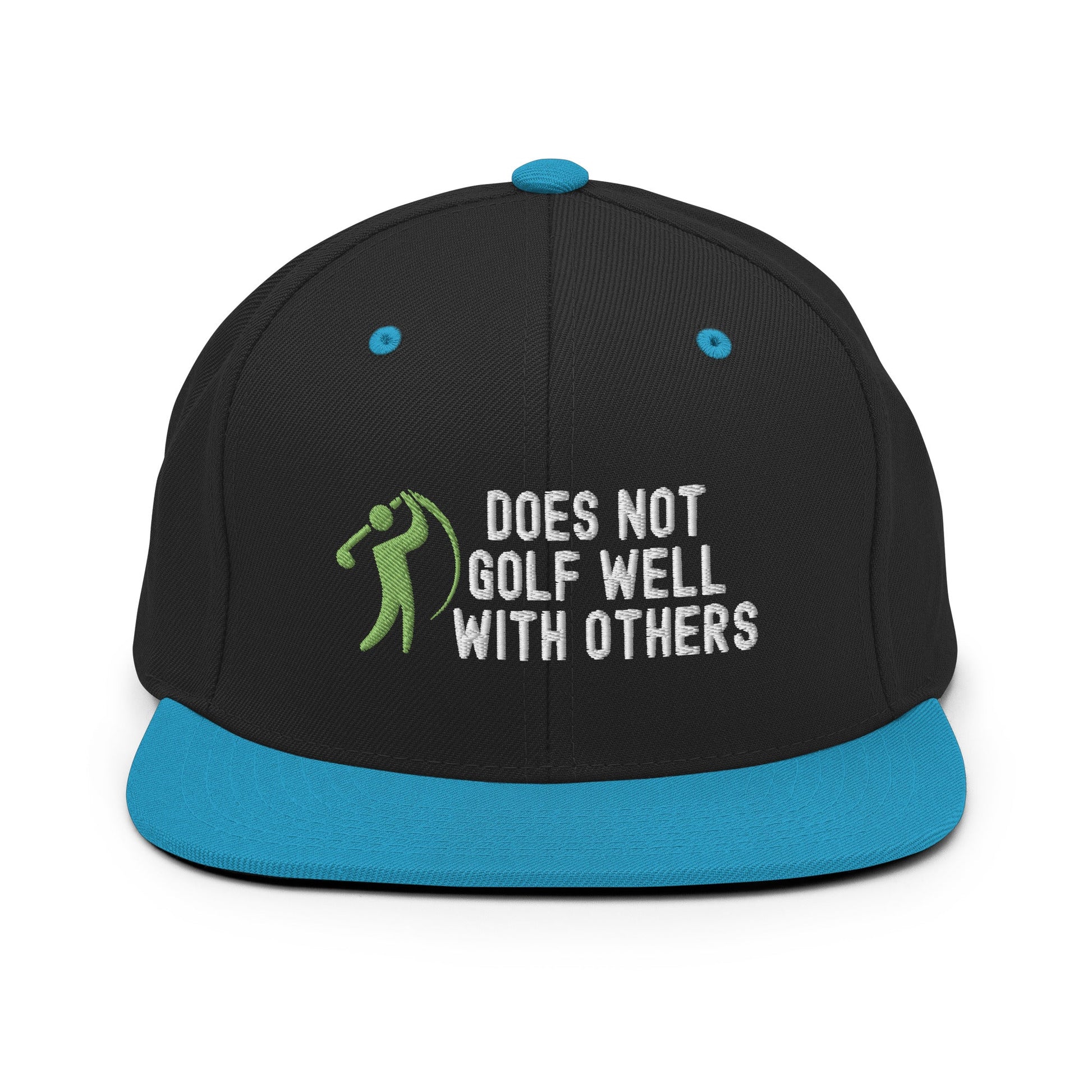 Funny Golfer Gifts  Snapback Hat Black/ Teal Does Not Golf Well With Others Snapback Hat