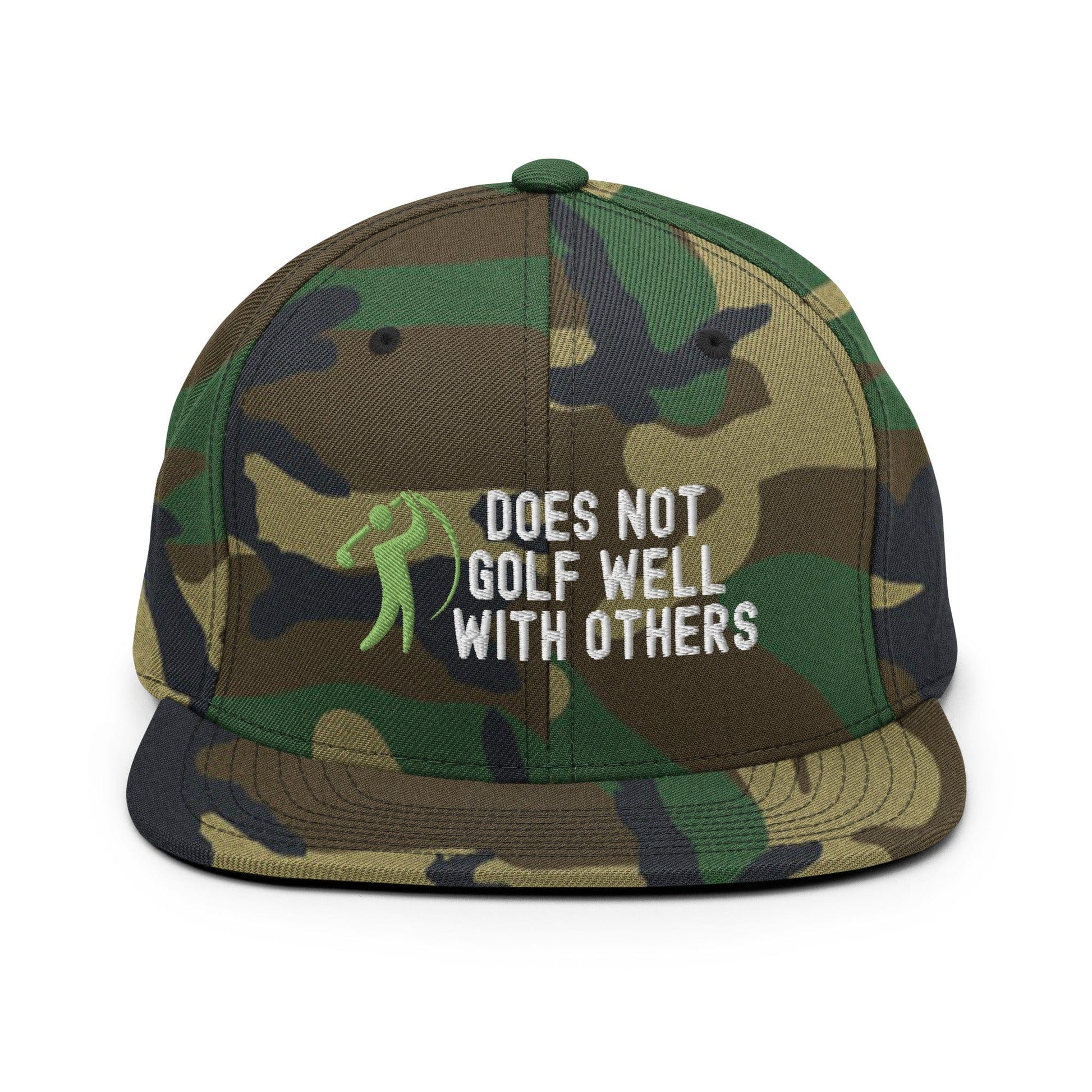 Funny Golfer Gifts  Snapback Hat Green Camo Does Not Golf Well With Others Snapback Hat