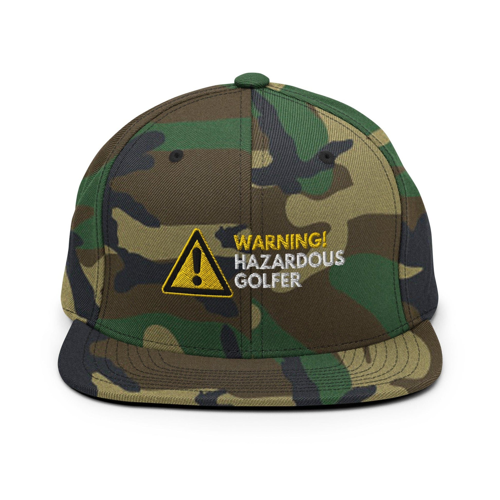 Funny Golfer Gifts  Snapback Hat Green Camo Warning Hazardous Golfer Snapback Hat