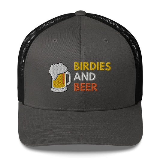 Funny Golfer Gifts  Trucker Hat Charcoal/ Black Birdies and Beer Trucker Hat
