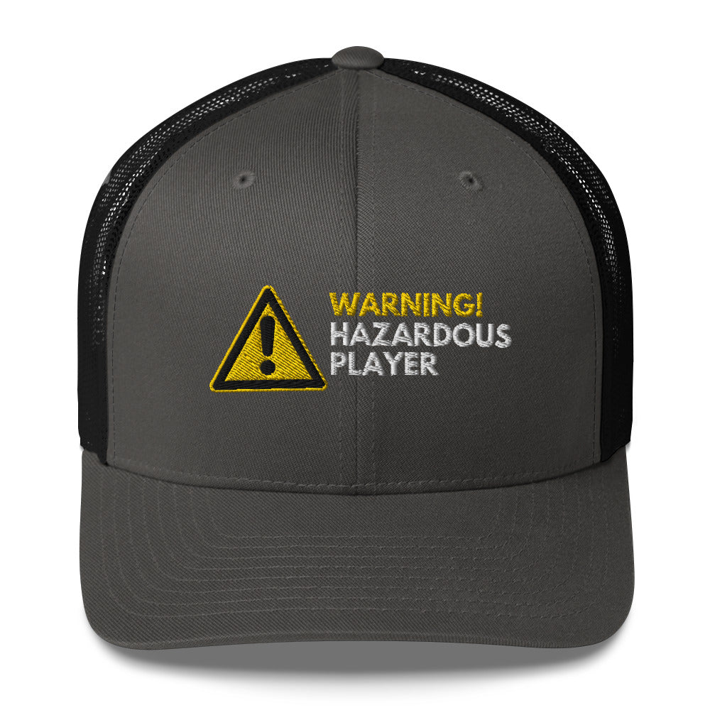 Funny Golfer Gifts  Trucker Hat Charcoal/ Black Warning Hazardous Player Trucker Hat