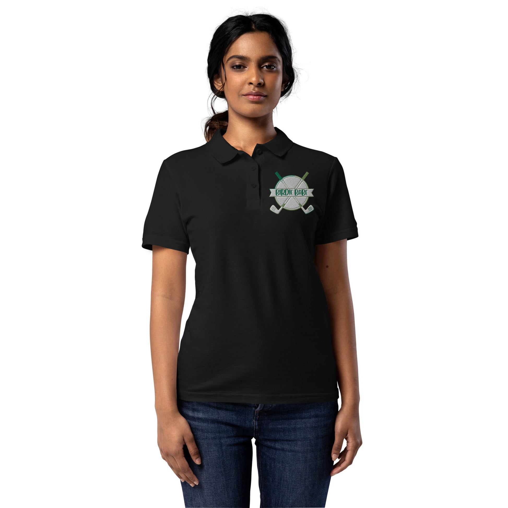 Funny Golfer Gifts  Womens Polo Birdie Babe Women’s Pique Polo Shirt