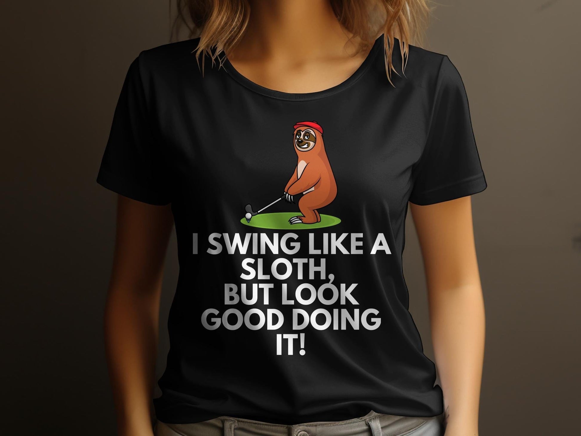 Funny Golfer Gifts  Womens TShirt I Swing Like a Sloth Golf Womans T-Shirt
