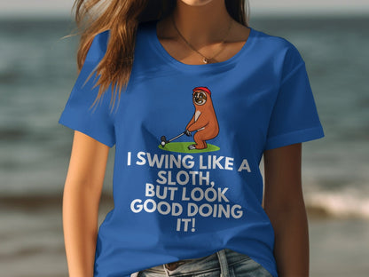 Funny Golfer Gifts  Womens TShirt I Swing Like a Sloth Golf Womans T-Shirt