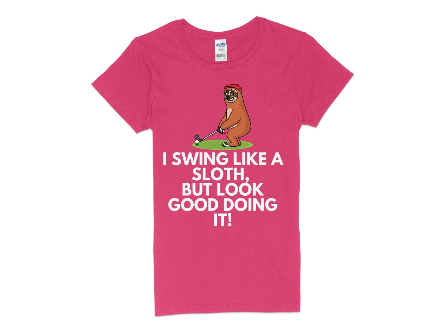 Funny Golfer Gifts  Womens TShirt S / Heliconia I Swing Like a Sloth Golf Womans T-Shirt