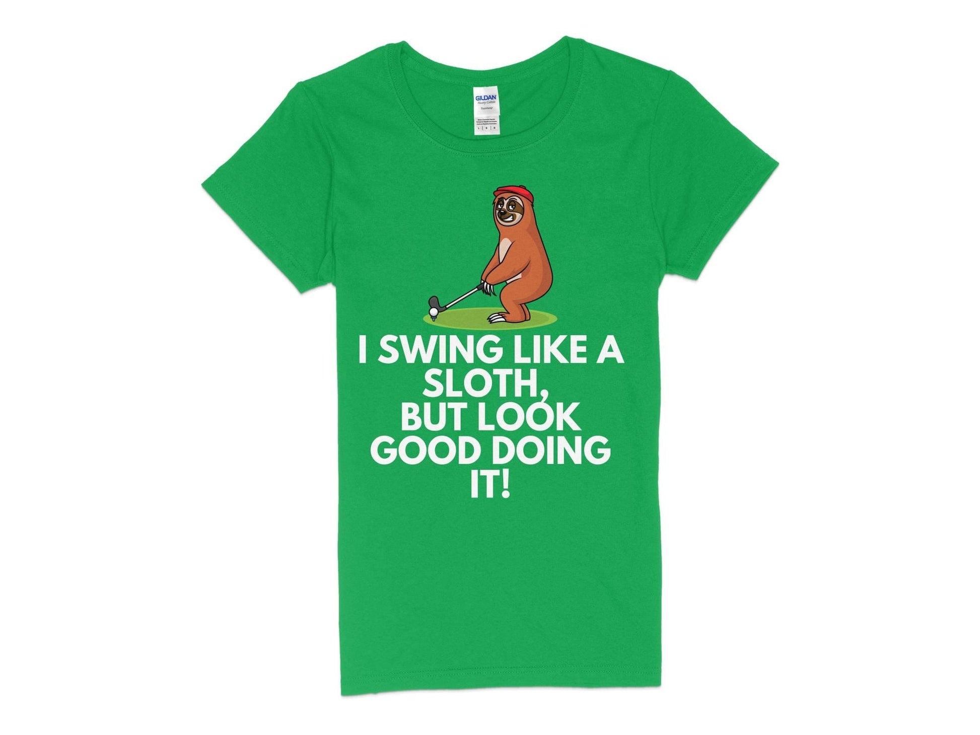 Funny Golfer Gifts  Womens TShirt S / Irish Green I Swing Like a Sloth Golf Womans T-Shirt