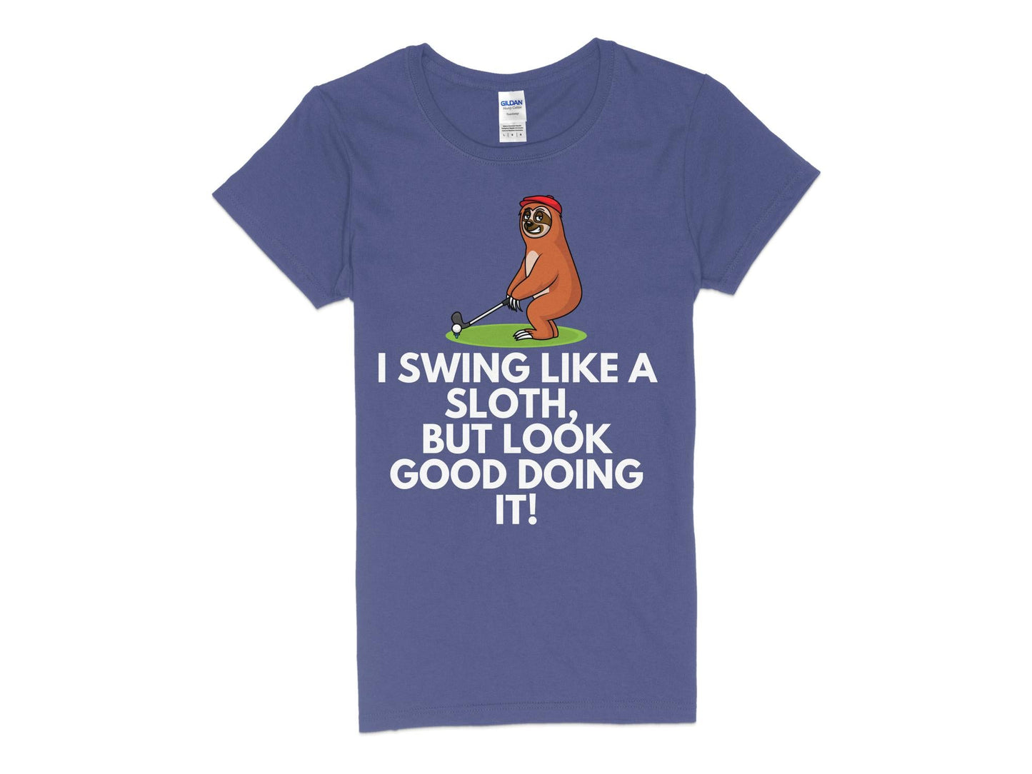 Funny Golfer Gifts  Womens TShirt S / Purple I Swing Like a Sloth Golf Womans T-Shirt
