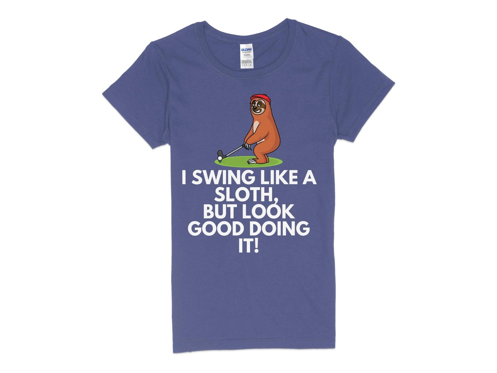 Funny Golfer Gifts  Womens TShirt S / Purple I Swing Like a Sloth Golf Womans T-Shirt