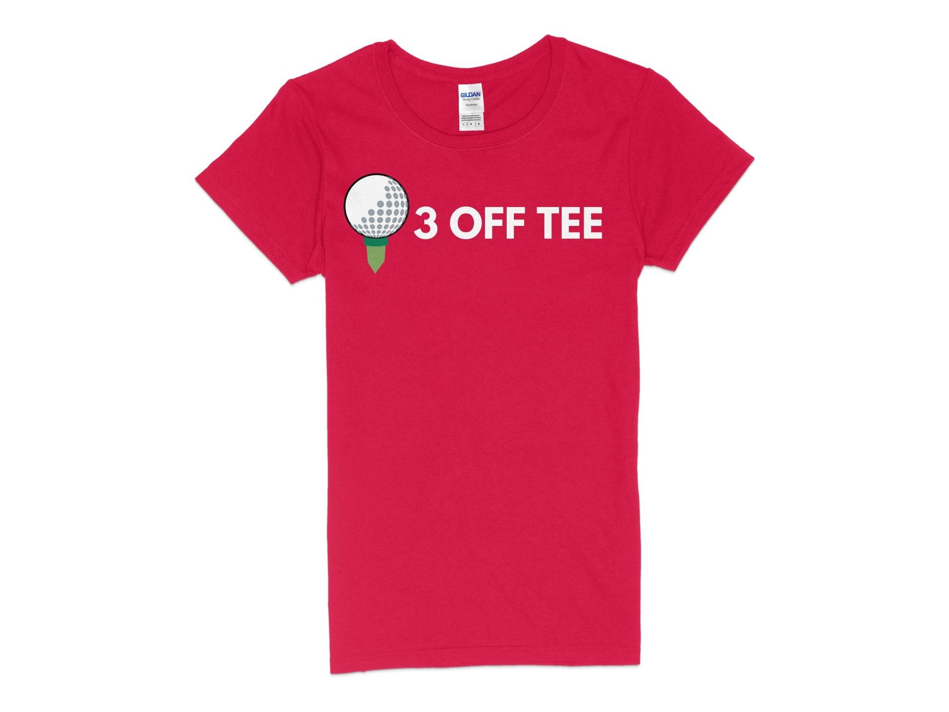 Funny Golfer Gifts  Womens TShirt S / Red Three Off Tee Golf Womans T-Shirt